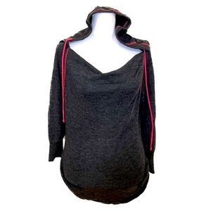 Allen B. Gray Pullover Hoodie Sweater w/Pink Drawstring, Women’s Size Medium